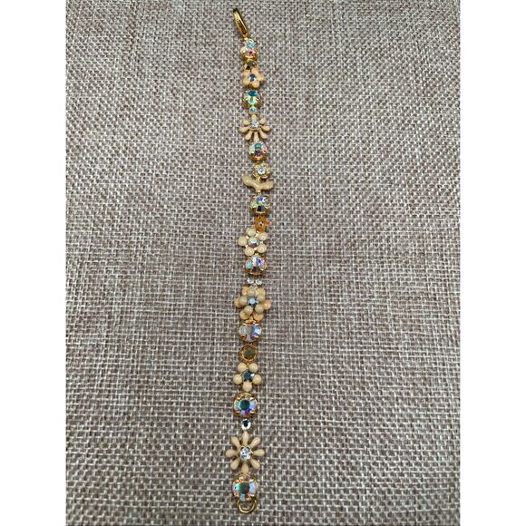 Fresh Flowers Gold-Tone Enamel & AB Crystal Floral Bracelet - Picture 4 of 8